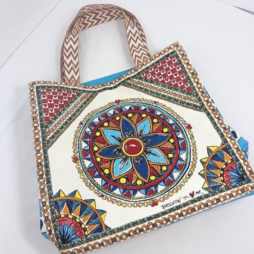 Brighton BELIEVE IN LOVE Blue Floral Original Artwork Collaboration Canvas Tote - Picture 9 of 16